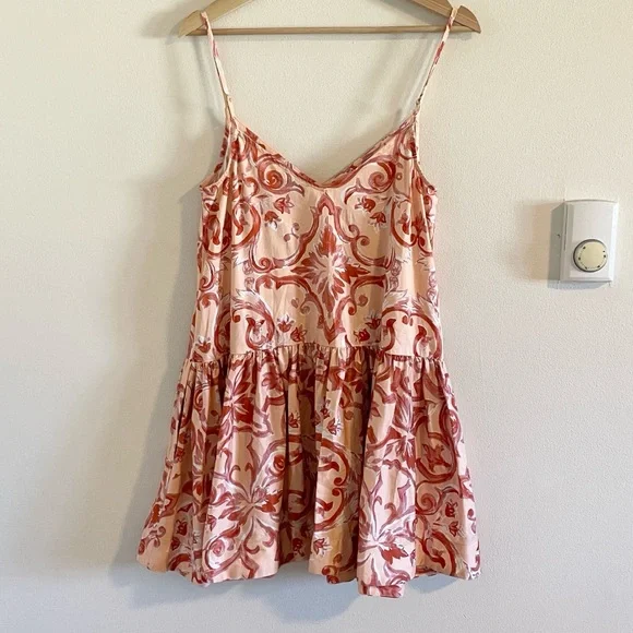 Amur Angela Mini Dress Women’s Size 0 Apricot Baroque Tile Organic Cotton NWT - Picture 8 of 14